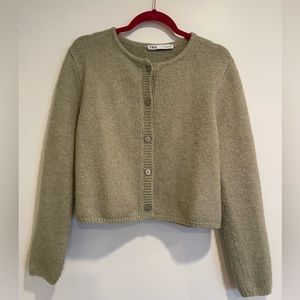 Zara Sage Green Fuzzy Cardigan